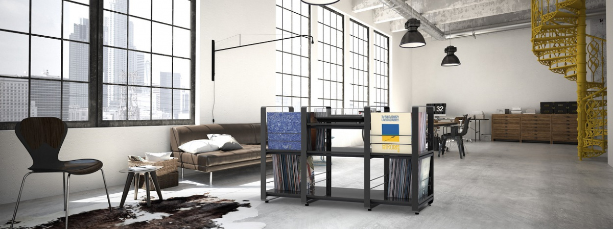 Norstone Loft Central, svart med svarta hyllplan