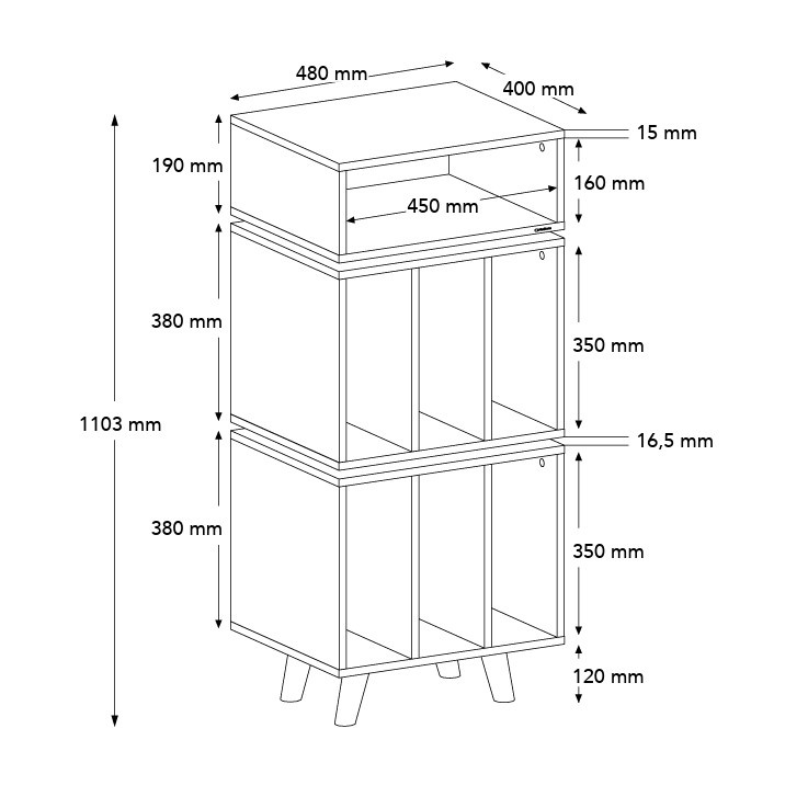 Norstone Stockholm 1100 mediabänk med vinylförvaring, svart/valnöt