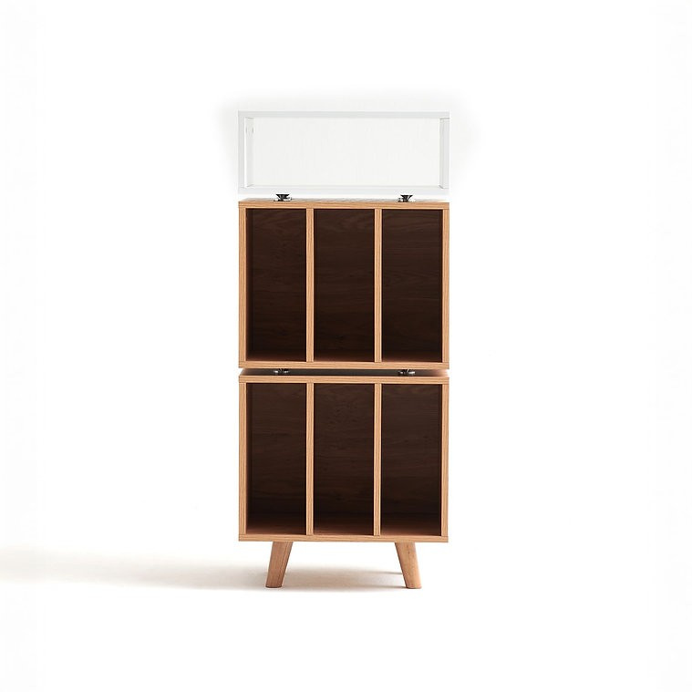 Norstone Stockholm 1100 mediabänk med vinylförvaring, vit/ek