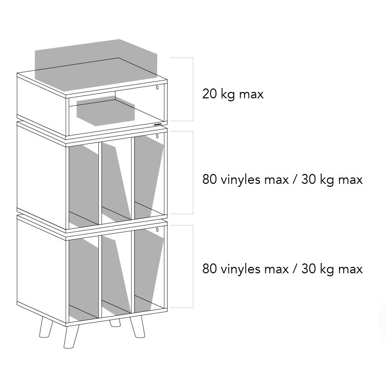Norstone Stockholm 1100 mediabänk med vinylförvaring, vit/ek
