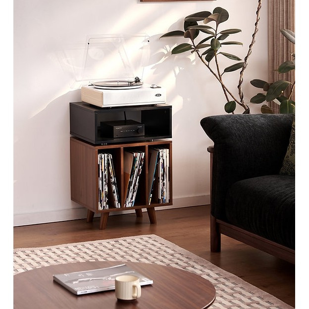 Norstone Stockholm 700 mediabänk med vinylförvaring, svart/valnöt