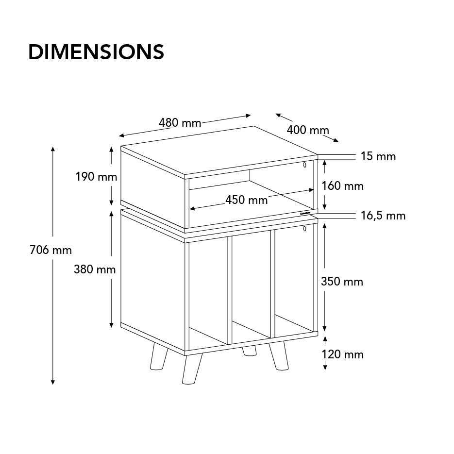 Norstone Stockholm 700 mediabänk med vinylförvaring, vit/ek