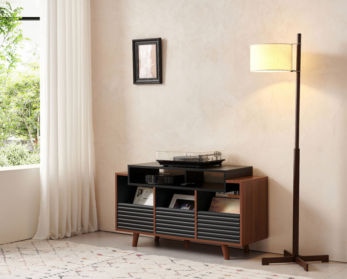 NorStone Oslo Vinyl 1200 mediabänk för skivspelare & elektronik, valnöt/svart