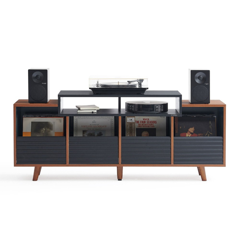 NorStone Oslo Vinyl 1600 mediabänk för skivspelare & elektronik, valnöt/svart