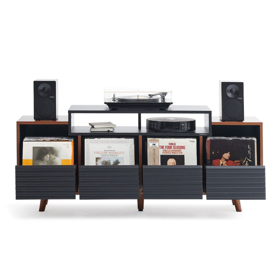 NorStone Oslo Vinyl 1600 mediabänk för skivspelare & elektronik, valnöt/svart