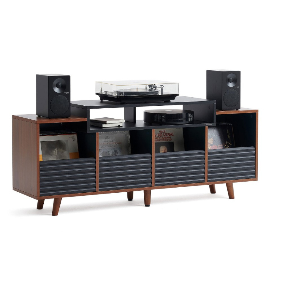 NorStone Oslo Vinyl 1600 mediabänk för skivspelare & elektronik, valnöt/svart