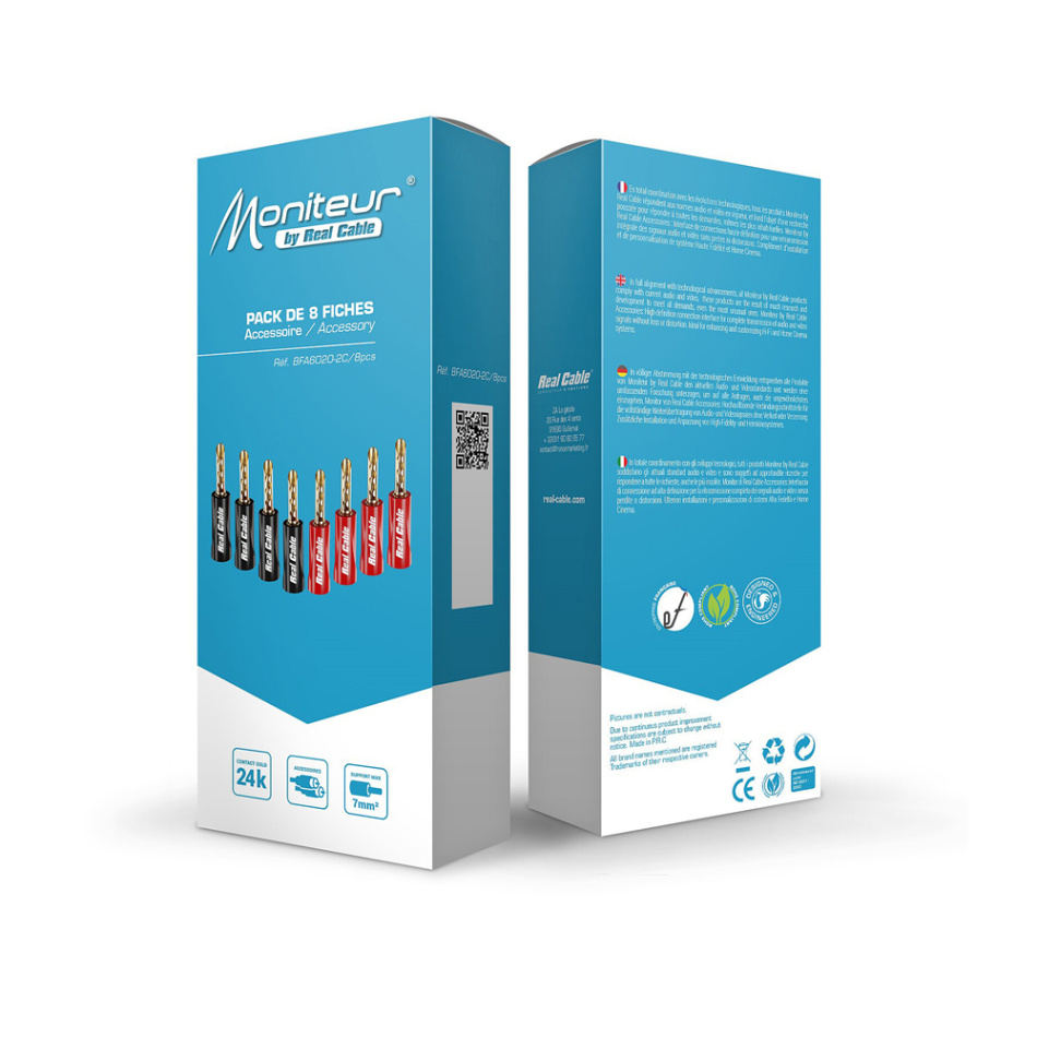 Real Cable BFA6020 banankontakter, 8-pack med åtvridningsnyckel