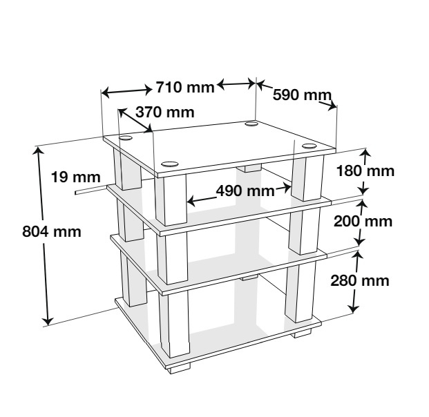 Norstone Square HiFi, rack med fyra hyllplan
