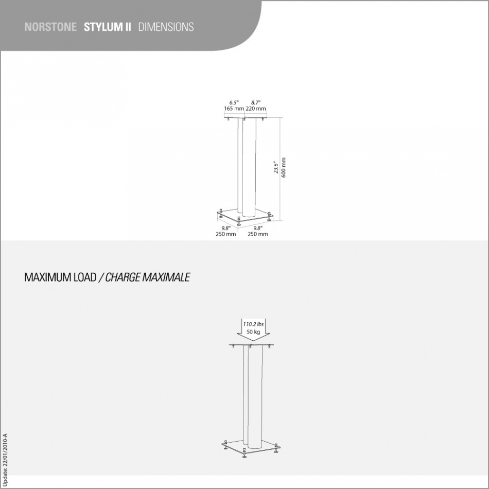 Norstone Stylum 2, mattvita högtalarstativ 60 cm höga