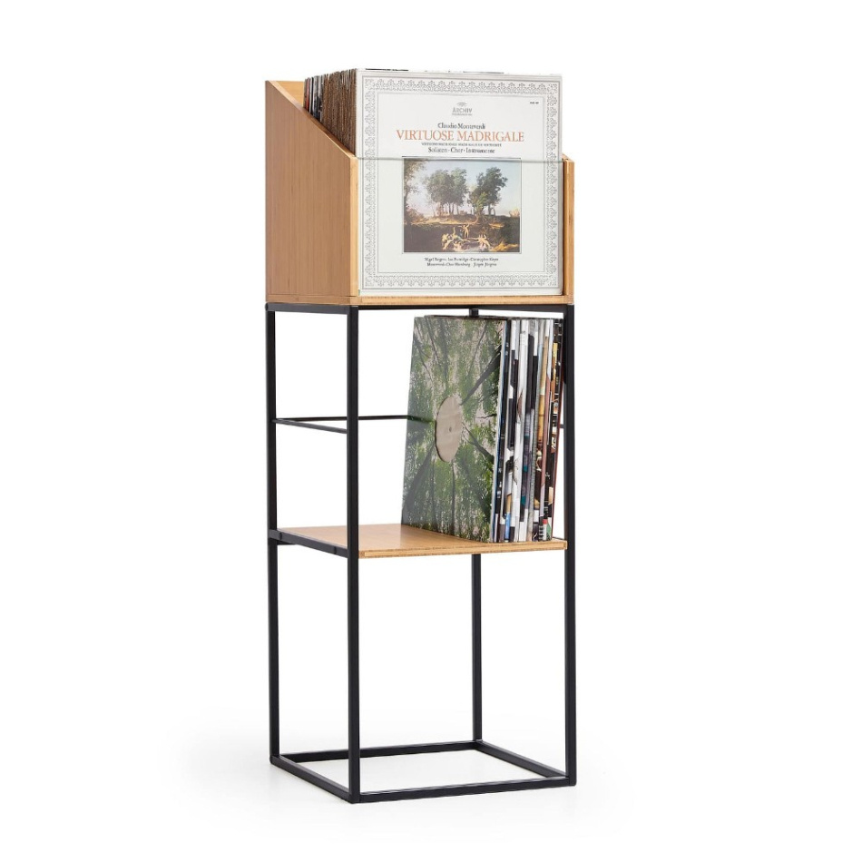 NorStone Vinyl LP Stand förvaring av vinylskivor, bambu/svart