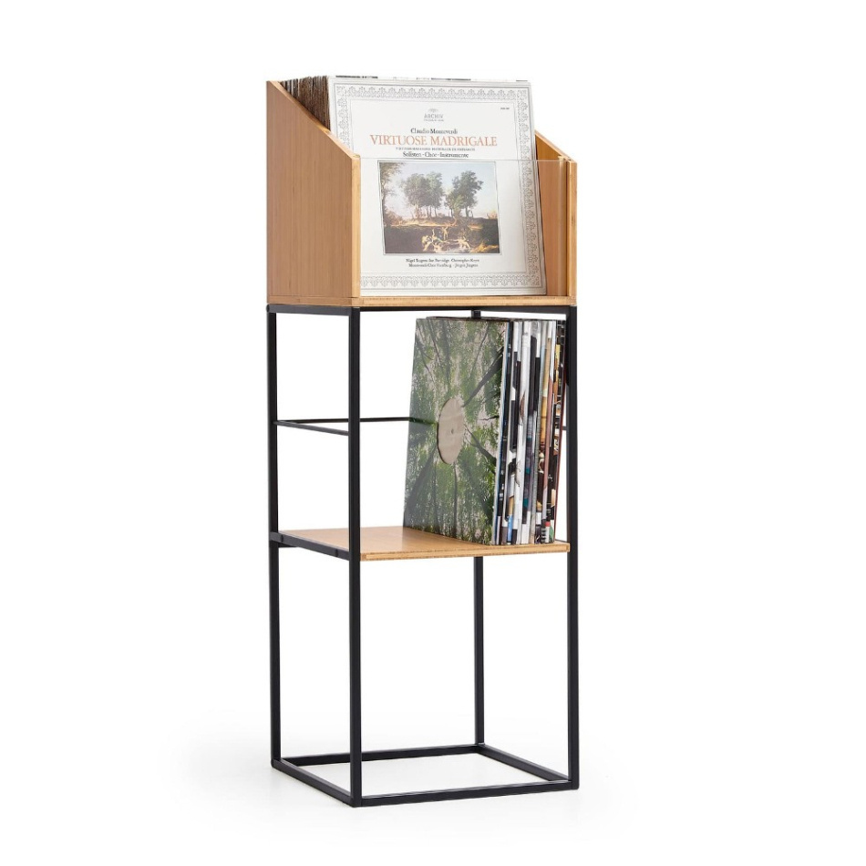 NorStone Vinyl LP Stand förvaring av vinylskivor, bambu/svart