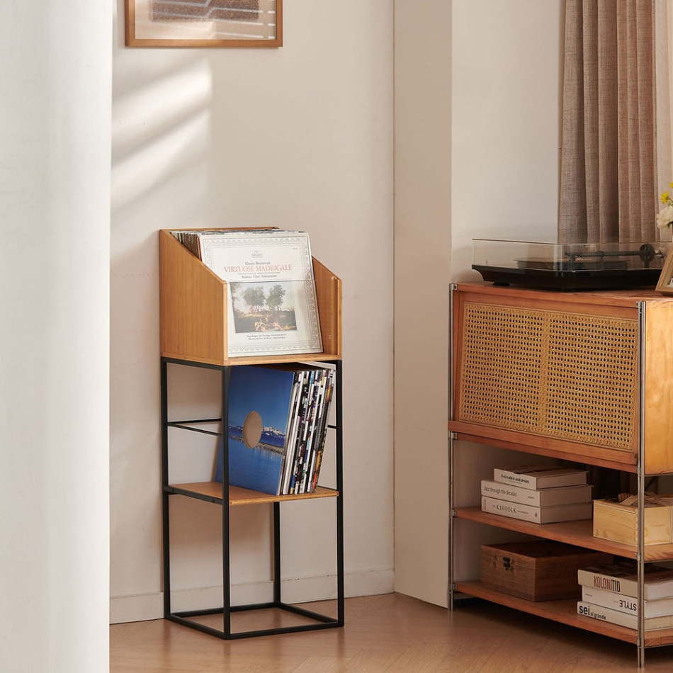 NorStone Vinyl LP Stand förvaring av vinylskivor, bambu/svart