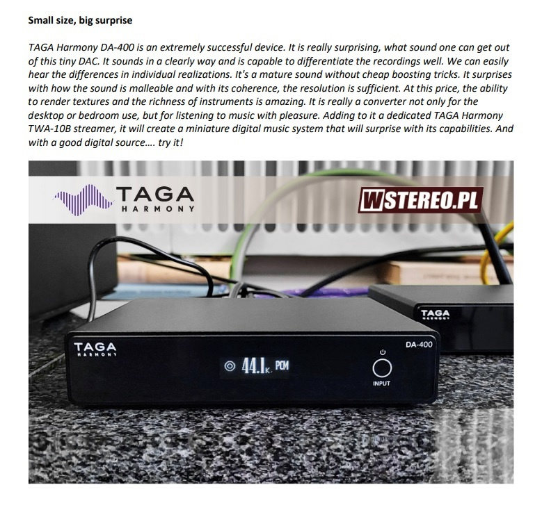 TAGA Harmony DA-400, DAC med DSD & MQA-stöd