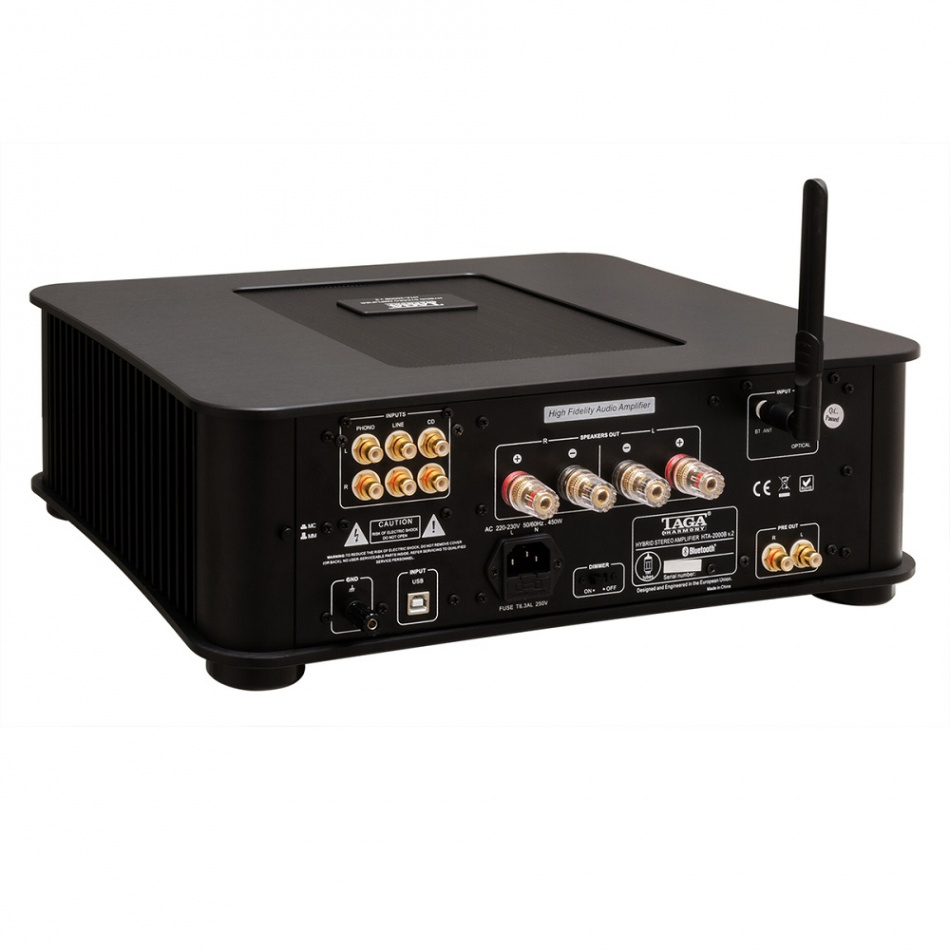 TAGA Harmony HTA-2000B v2 rörbestyckad stereoförstärkare med Bluetooth & DAC, svart