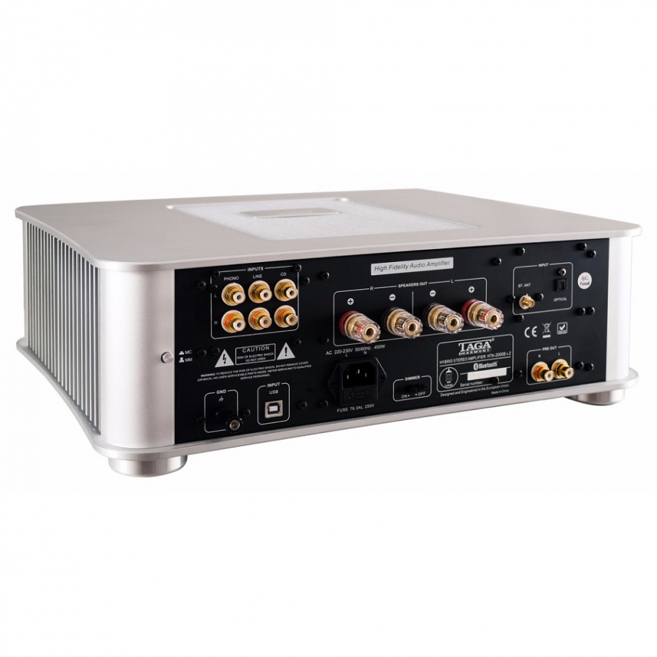 TAGA Harmony HTA-2000B v2 rörbestyckad stereoförstärkare med Bluetooth & DAC, silver