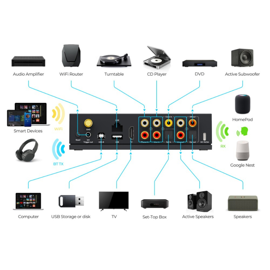 Arylic LP100 nätverksstreamer med AirPlay 2, Google Cast, HDMI & RIAA-steg