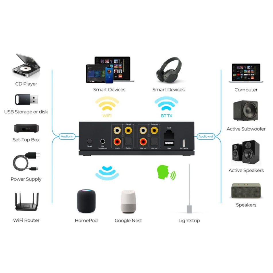 Arylic LP20 nätverksstreamer med AirPlay 2, Google Cast & subutgång