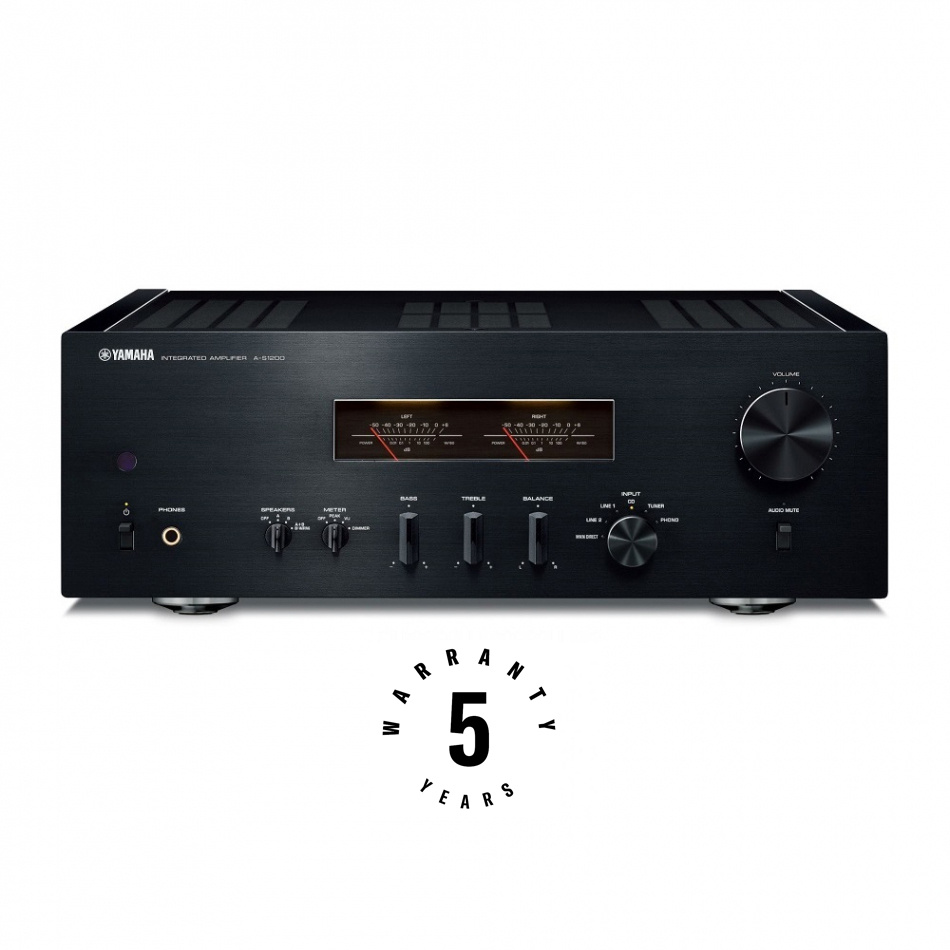 Yamaha A-S1200 stereoförstärkare med VU-mätare & Vintage-design, svart