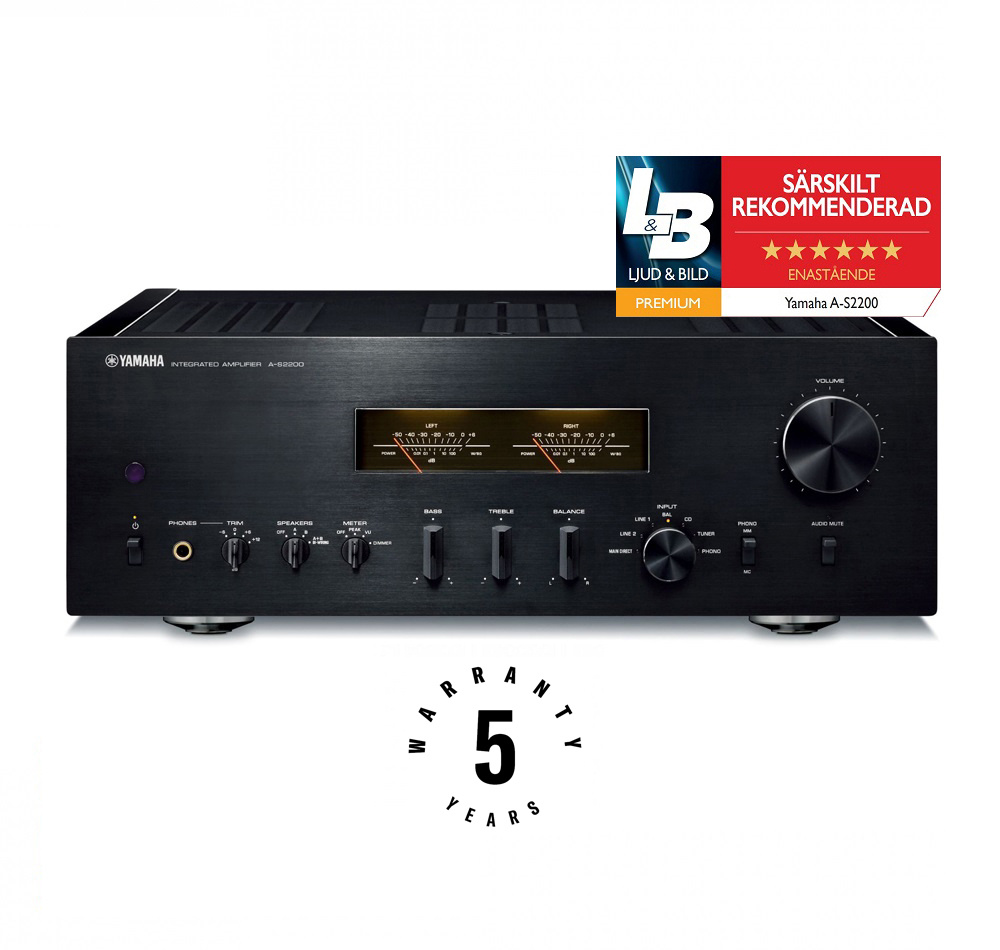 Yamaha A-S2200 stereoförstärkare med VU-mätare & Vintage-design, svart