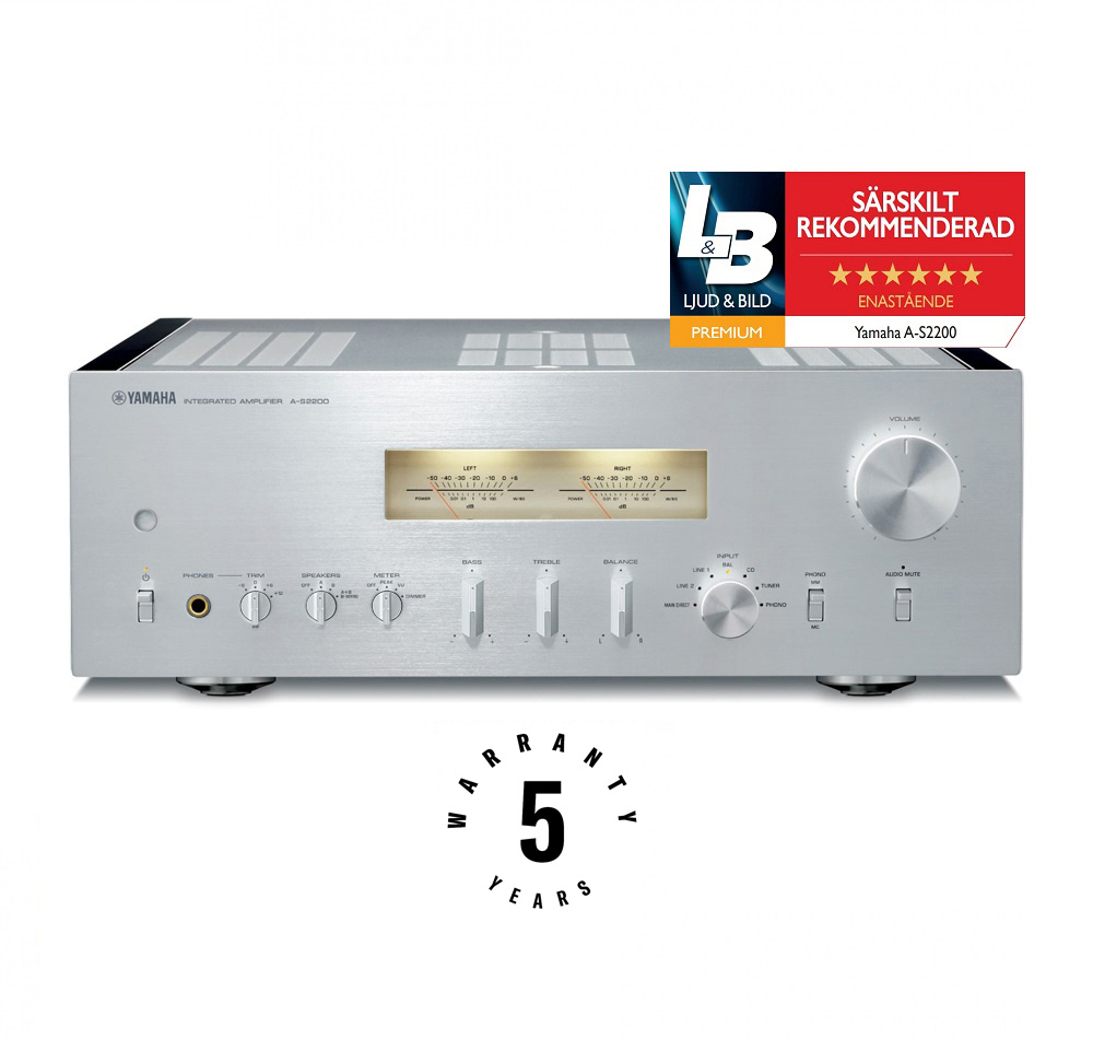 Yamaha A-S2200 stereoförstärkare med VU-mätare & Vintage-design, silver