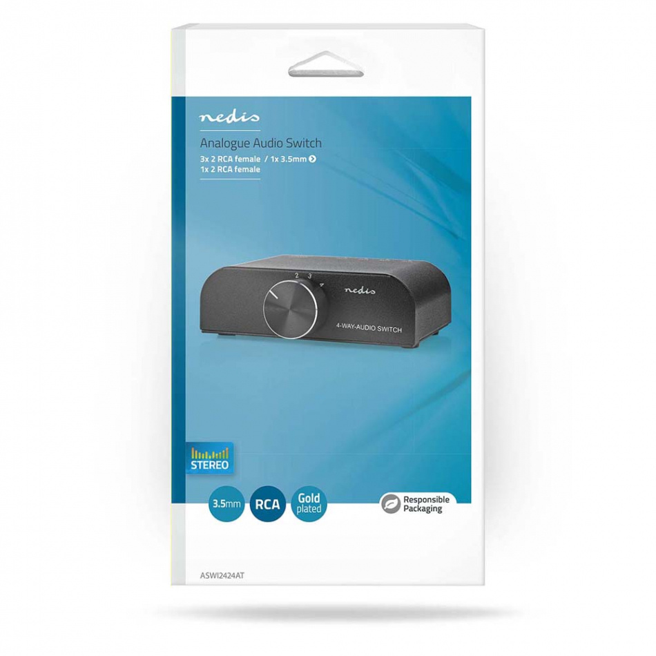 Nedis A-Switch 2424AT, 4-vägs lågnivåomkopplare för stereokällor