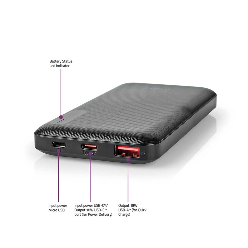 Nedis UPBK-PD10000 Powerbank 10.000 mAh, PD2.0 18 Watt