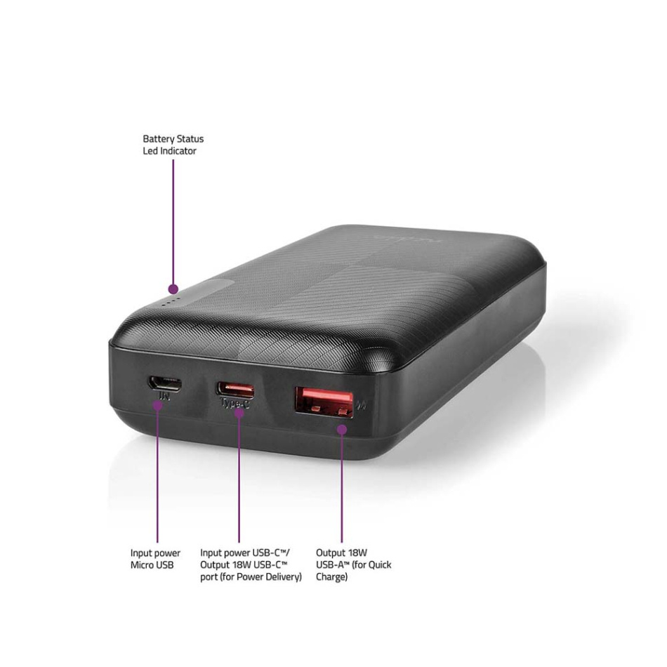 Nedis UPBK-PD20000 Powerbank 20.000 mAh, PD2.0 18 Watt