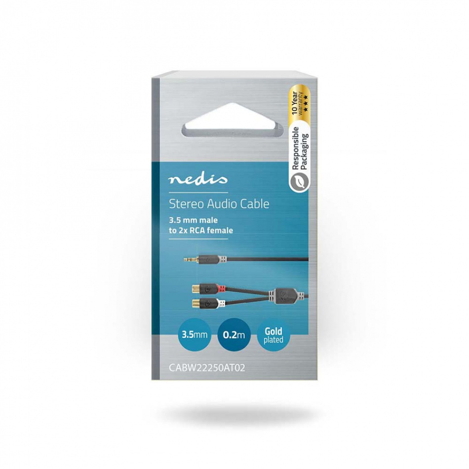 Nedis CAB-W22250 adapterkabel 3.5mm hane-RCA honor 0.2 meter
