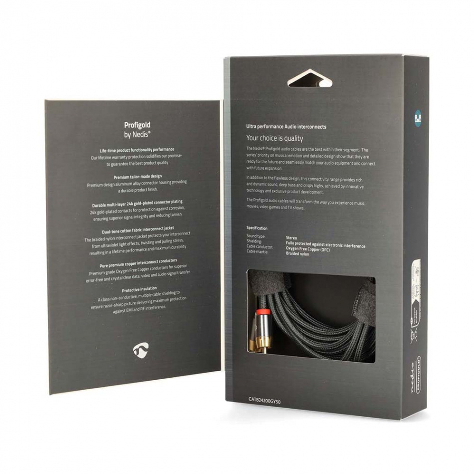 Nedis CAT-B24000 RCA ljudkabel, 5 meter