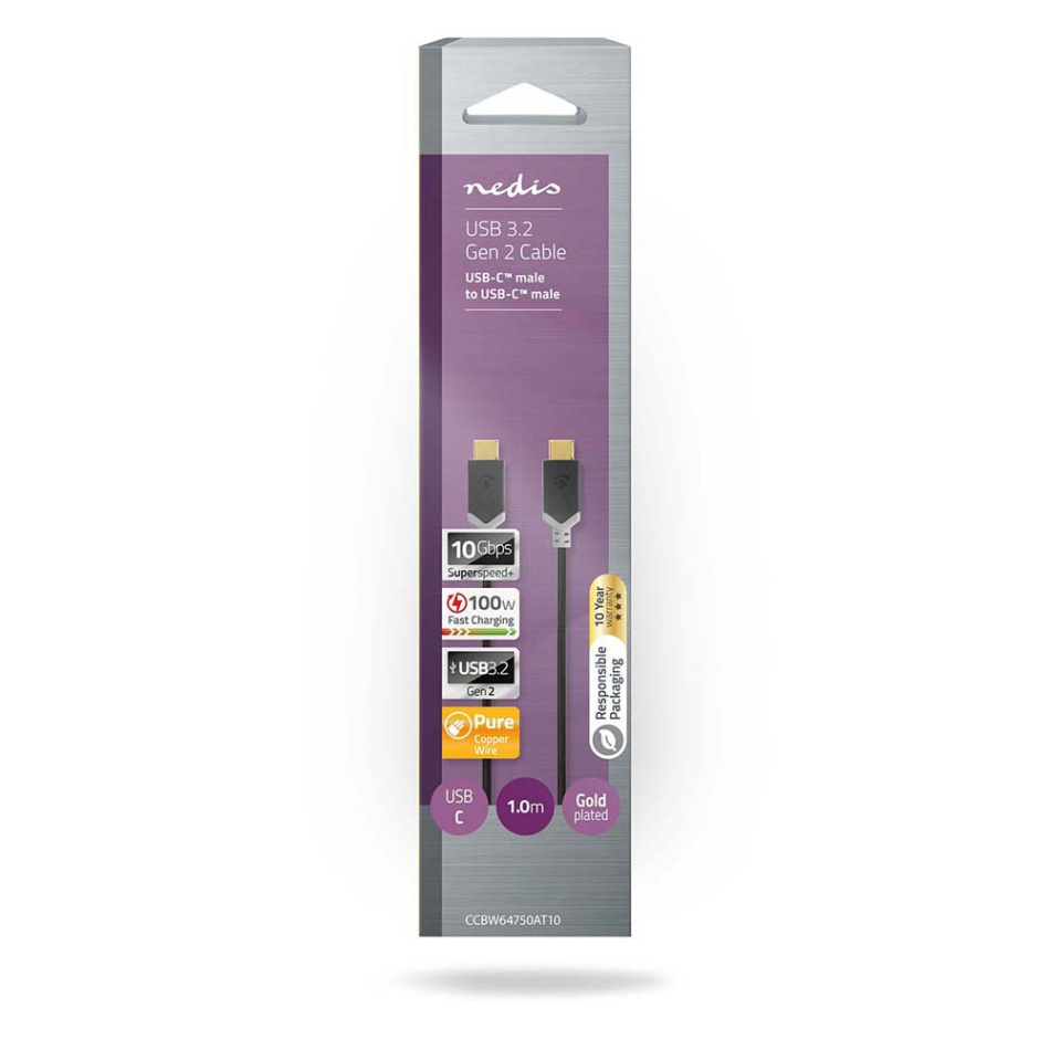 Nedis CCB-W64750AT USB 3.2 Gen2-kabel USB-C till USB-C, 1 meter