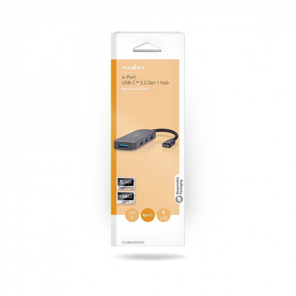 Nedis 4-ports USB 3.2 Hubb, 1x USB-C -> 4x USB-A Hona