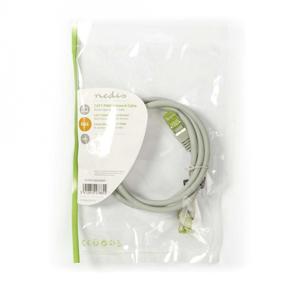 Nedis CAT7 PiMF nätverkskabel RJ45, ljusgrå