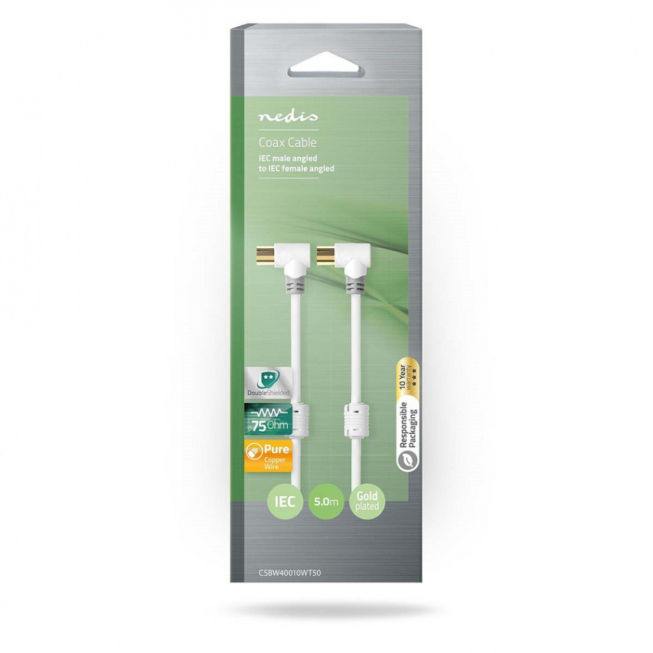 Nedis CSBW40010, 75 Ohm coaxial antennkabel med vinklade kontakter
