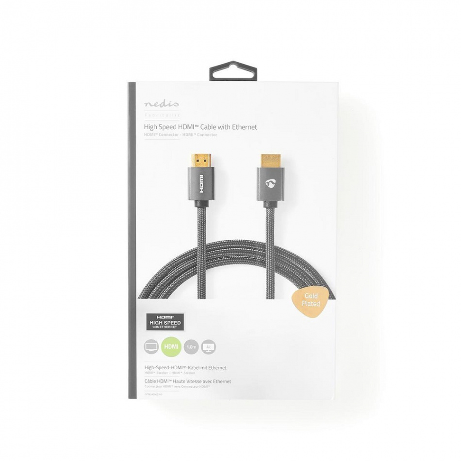 Nedis CVT-B34, HDMI-kabel med Ethernet & 4K metallgrå 1 meter