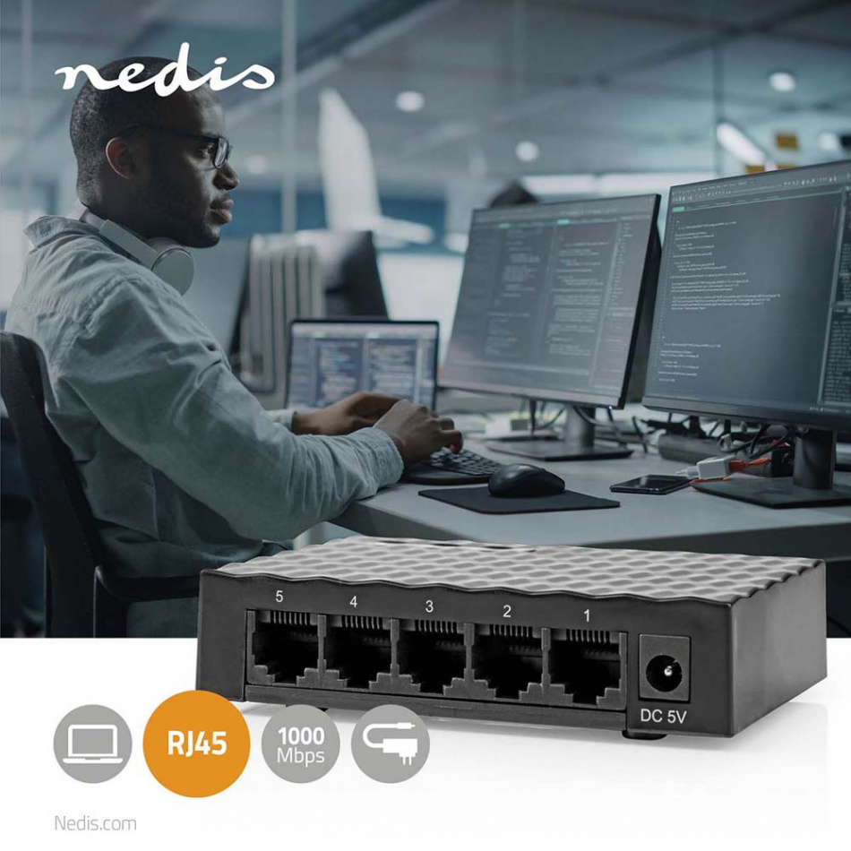 Nedis NSW-H5P110 Nätverksswitch 1 GBit/s, 5-portar