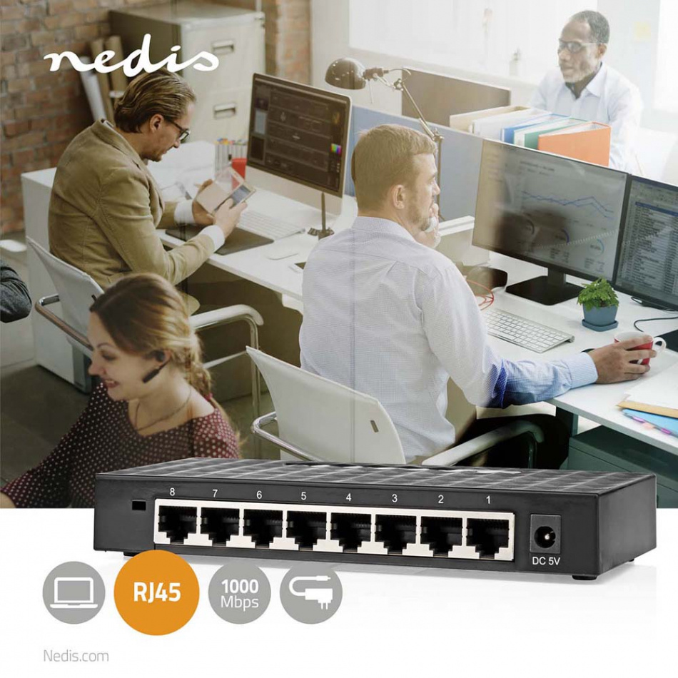 Nedis NSW-H8P110 Nätverksswitch 1 GBit/s, 8-portar