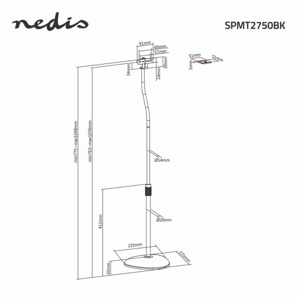 Nedis SPMT-2750 golvstativ med universell design, par