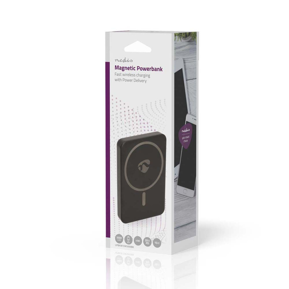 Nedis UPBK-W15 Powerbank med trådlös laddning, 5.000 mAh 15W