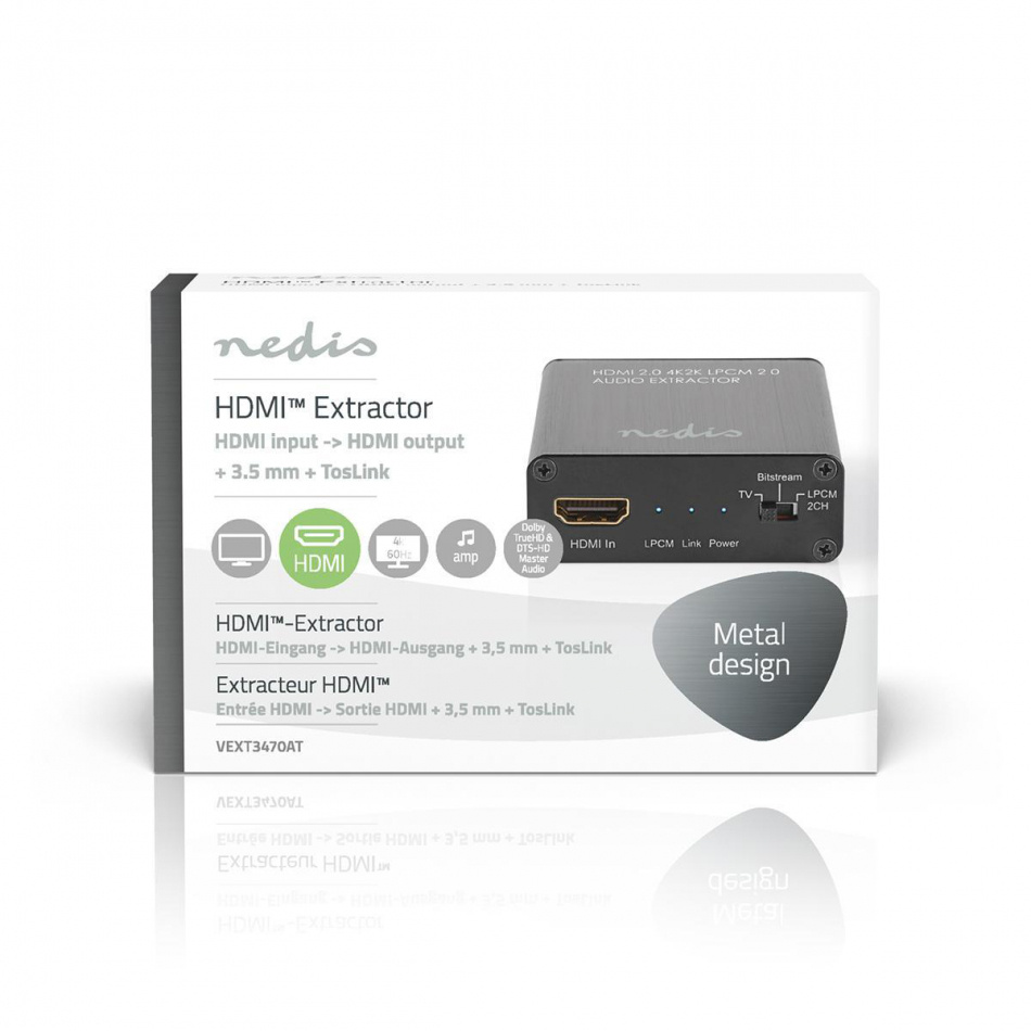 Nedis HDMI Extractor V-EXT3470, HDMI->optisk eller analog 3.5mm
