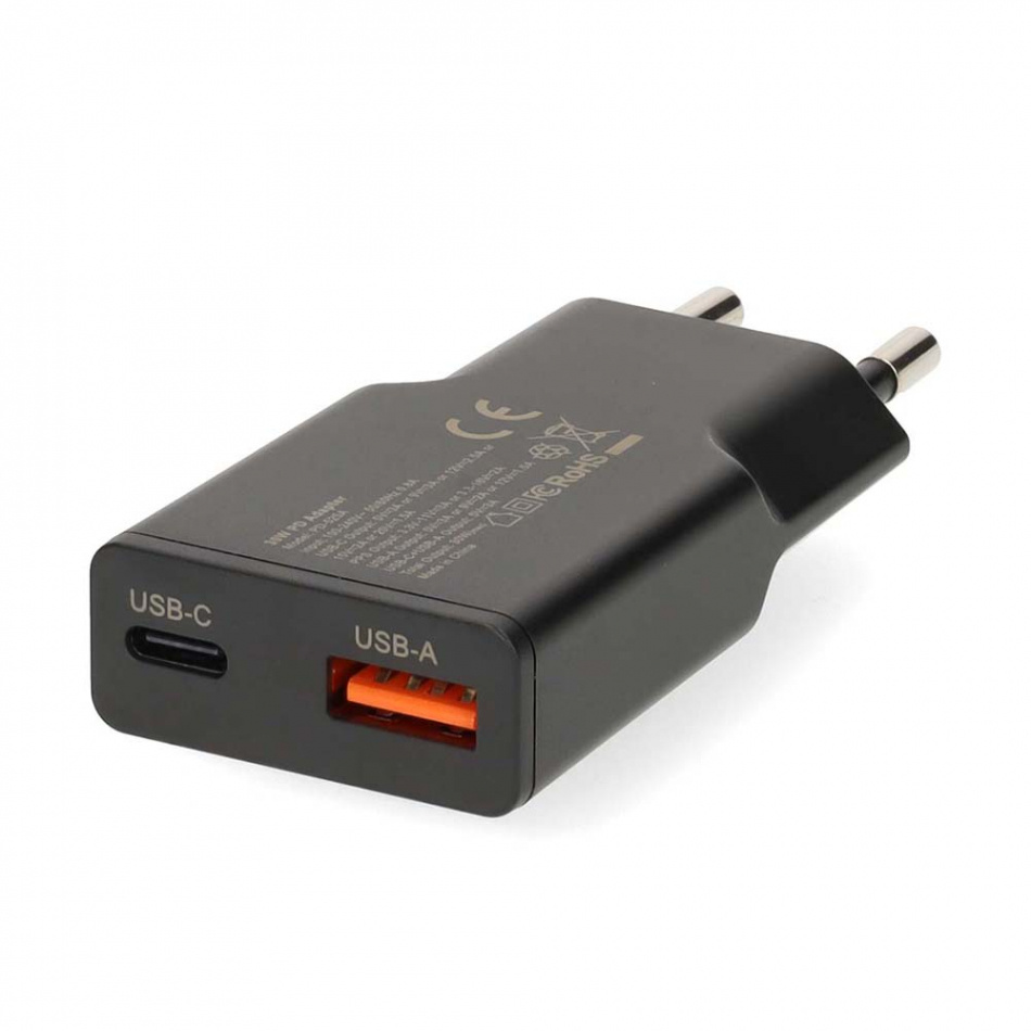Nedis WCH-A20 GaN-väggladdare 20 Watt inkl. USB-C kabel, svart