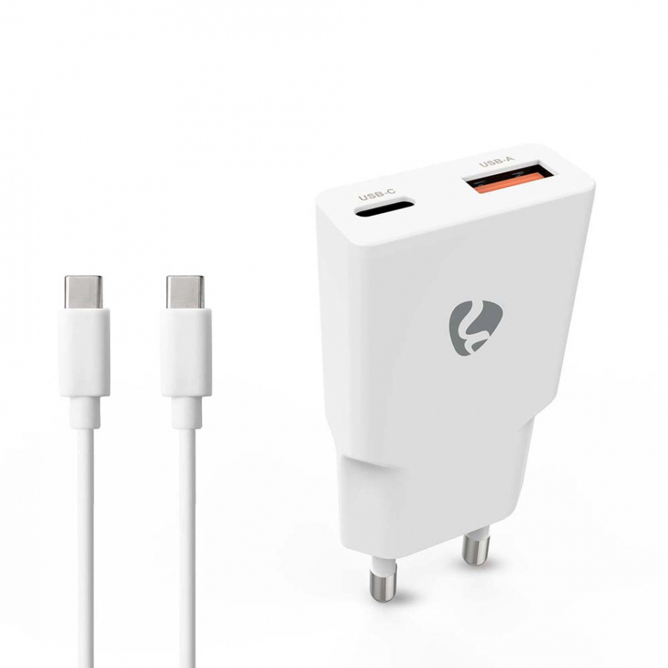 Nedis WCH-A20 GaN-väggladdare 20 Watt inkl. USB-C kabel, vit