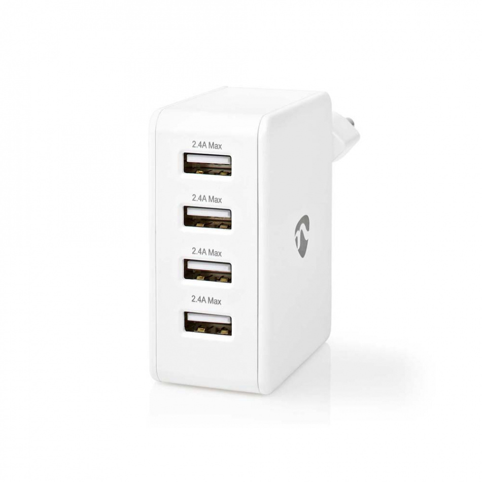 Nedis USB-A strömadapter 4 x 2.4A, vit