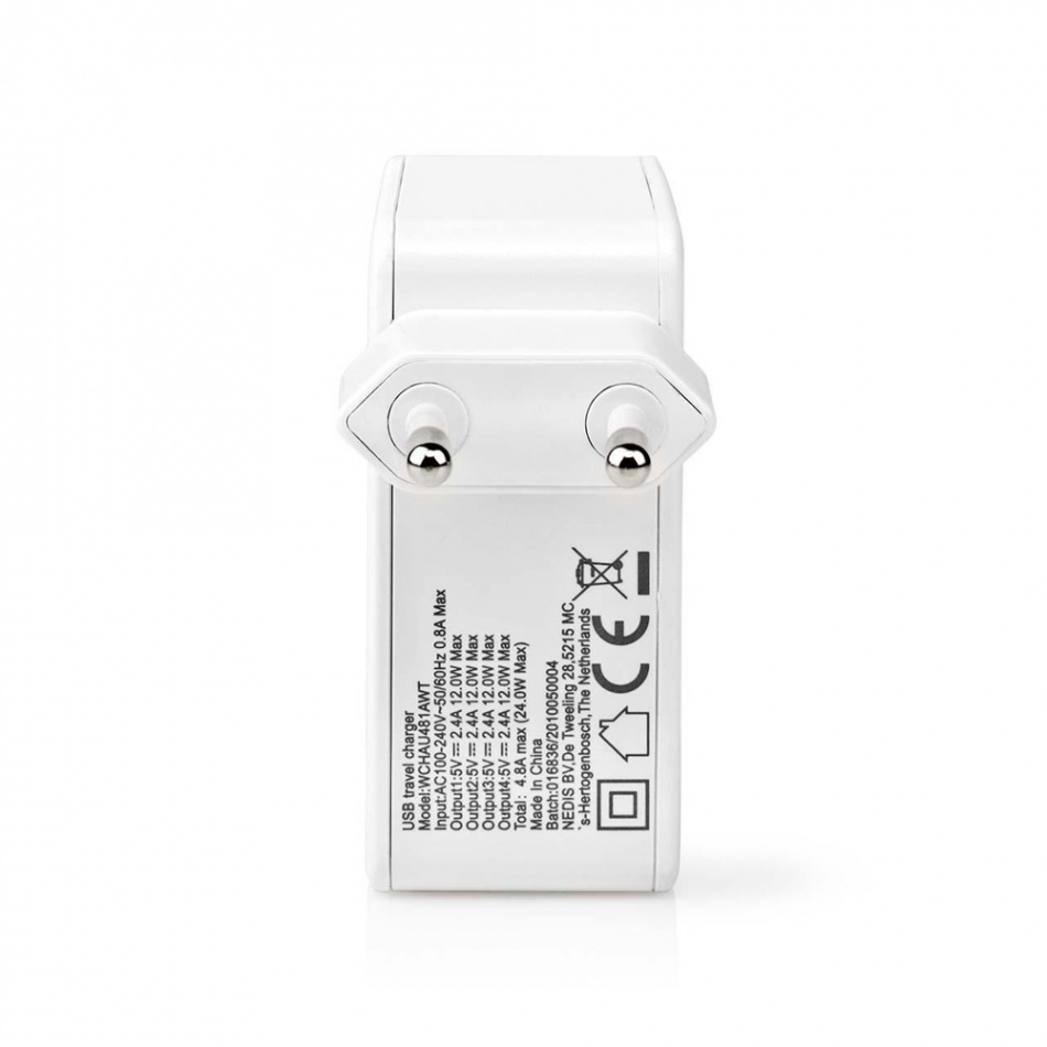 Nedis USB-A strömadapter 4 x 2.4A, vit