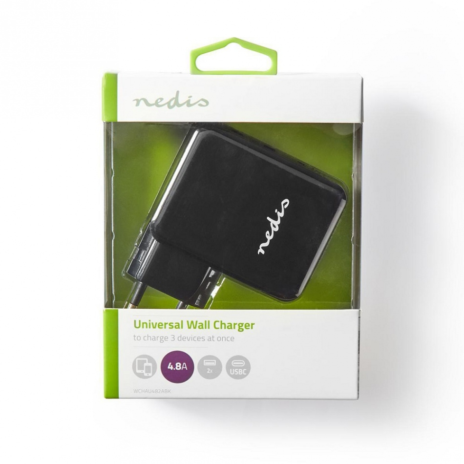 Nedis USB-väggladdare 4.8A 2xUSB-A och 1xUSB-C, svart