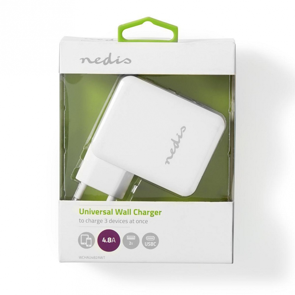 Nedis USB-väggladdare 4.8A 2xUSB-A och 1xUSB-C, vit