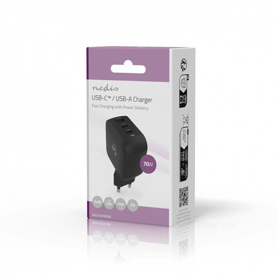 Nedis WCH-A70 GaN-väggladdare 70 Watt, svart