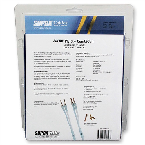 Supra PLY 3.4 Combicon, högtalarkabel stereopar is-blå