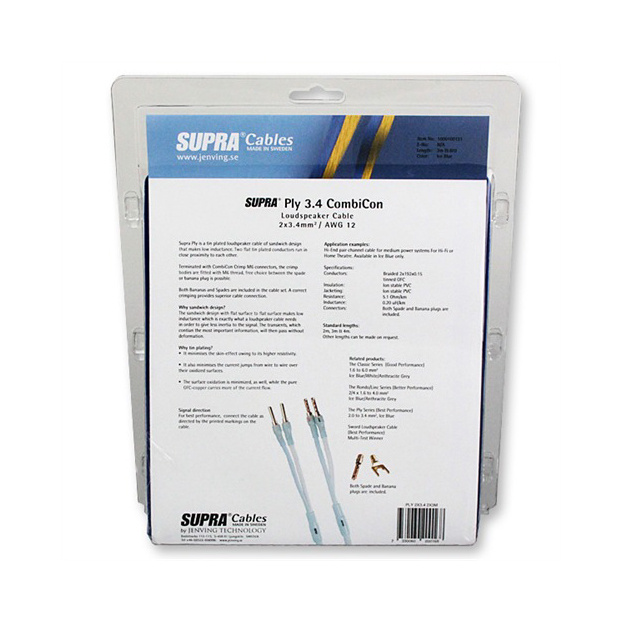 Supra PLY 3.4 Combicon, högtalarkabel stereopar vit