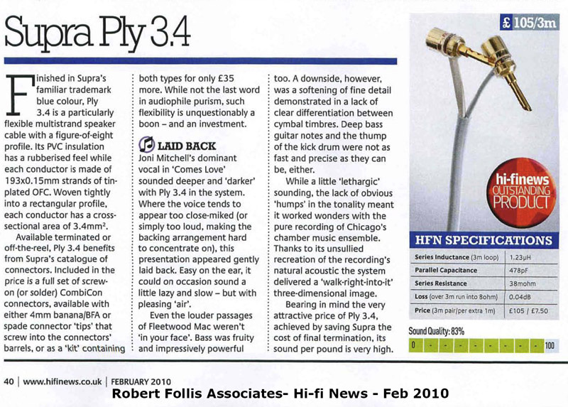 Supra Ply 3.4, vit högtalarkabel lösmeter