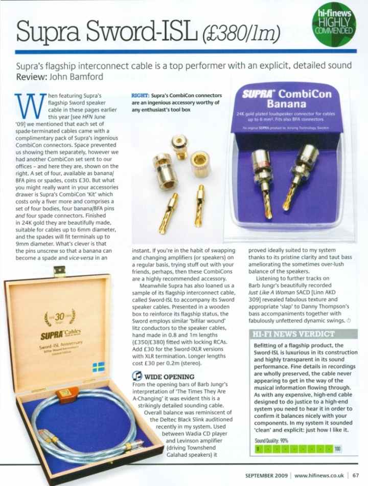 Supra Sword-ISL RCA ljudkabel